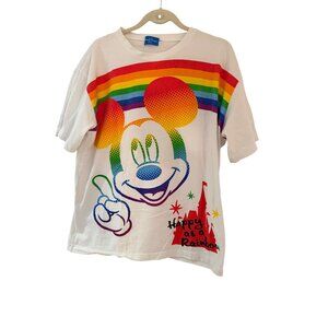 Disney Pride Mens Shirt Size L Multicolor Tokyo Resort Mickey Happy As a Rainbow